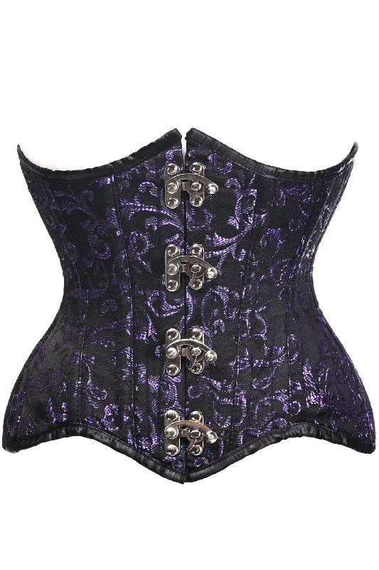 rhinestone embellished women bustiers and corsetsTop Drawer Black/Purple Brocade Double Steel Boned Under Bust Corset