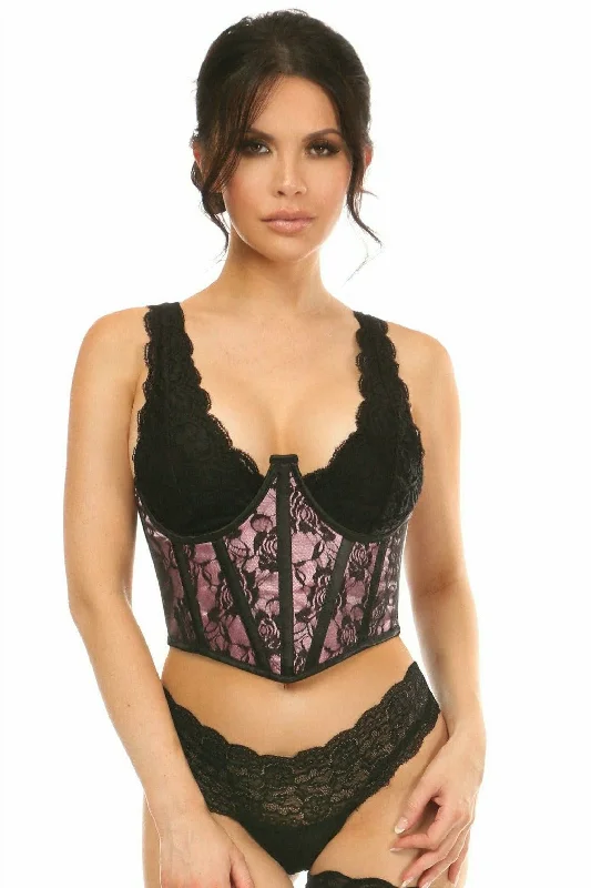 leather women bustiers and corsetsLavish Pink w/Black Lace Overlay Open Cup Waist Cincher