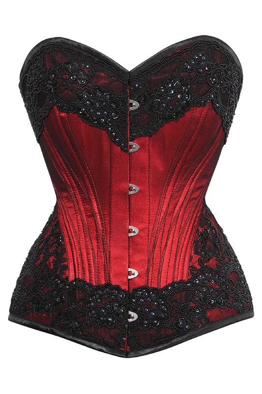 prom women bustiers and corsets dressesRed and Black Couture Overbust Corset with Lace Overlay