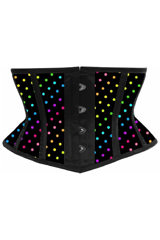 longline women bustiers and corsetsLavish Rainbow Polka Dot Print Satin Mini Cincher Corset