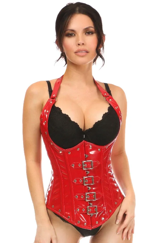 designer women bustiers and corsets collectionsTop Drawer Steel Boned Red Patent PVC Vinyl Underbust Corset Top