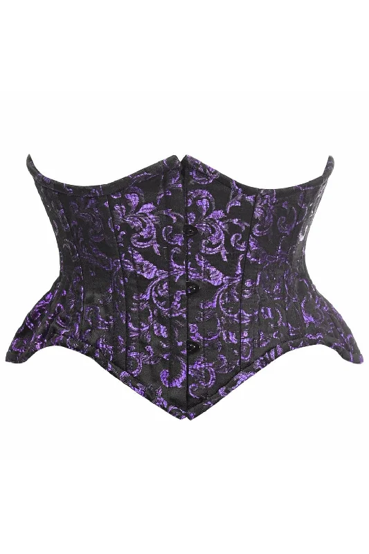 clubbing women bustiers and corsetsTop Drawer Black/Purple Brocade Double Steel Boned Mini Cincher Corset