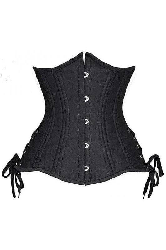 statement women bustiers and corsetsTop Drawer Black Satin Double Steel Boned Curvy Cut Waist Cincher Corset w/Lace-Up Sides