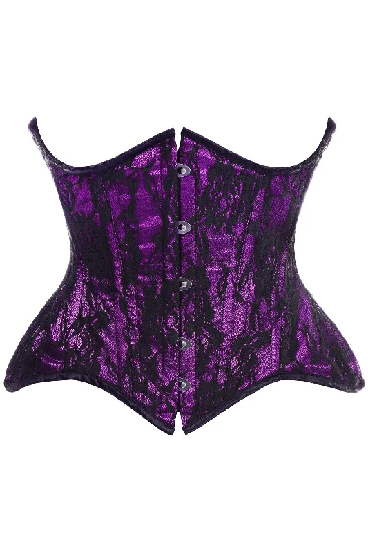 adjustable women bustiers and corsets fitTop Drawer Purple w/Black Lace Double Steel Boned Curvy Cut Waist Cincher Corset