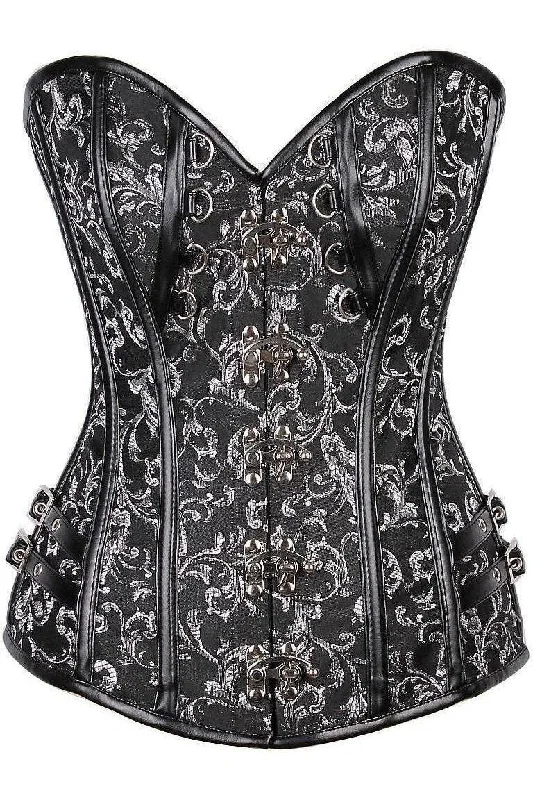 affordable women bustiers and corsetsTop Drawer Brocade & Faux Leather Steel Boned Corset