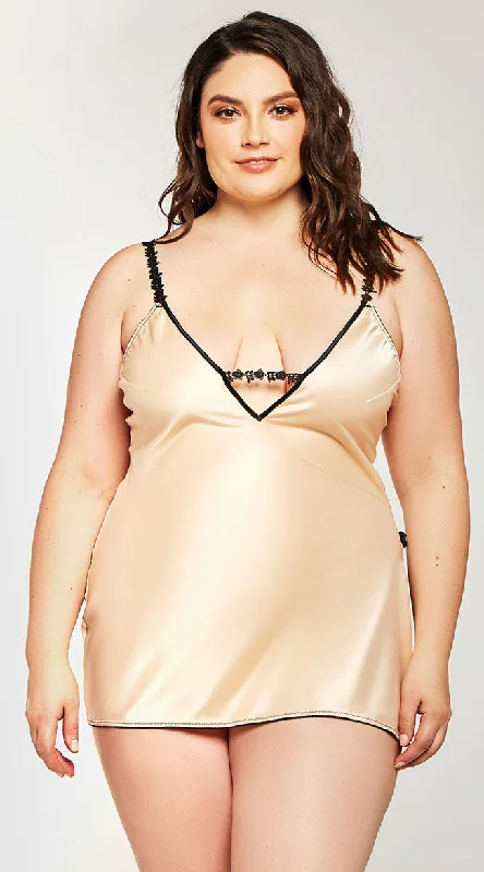 women lounge dress with a nautical theme for a beachy vibePlus Size Celeste Satin Chemise Set