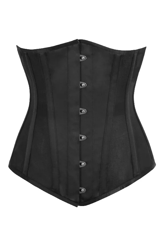 modern women bustiers and corsets trendsBlack Satin Longline Underbust Corset with Black Mesh Panels