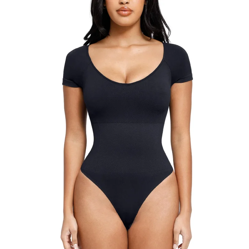 High - Neck Bodysuits for a Modest and Sophisticated LookBodysuit for Women - Round Neck Body Shaper Short Sleeve Bodysuit Tops Womenswear Thong