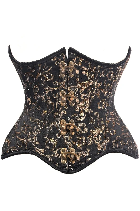 underbust corsets for women fashionTop Drawer Black/Gold Brocade Double Steel Boned Under Bust Corset