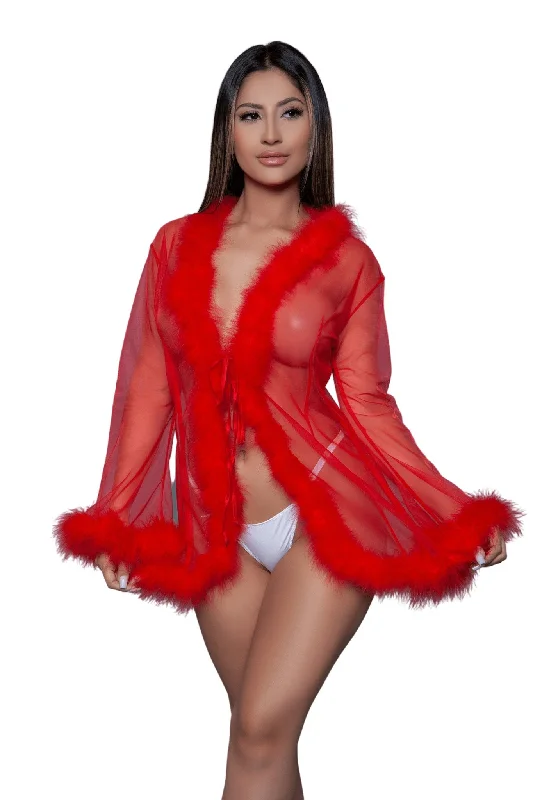 women robes for a work - from - home loungewear optionVintage Look Marabou Short Robe