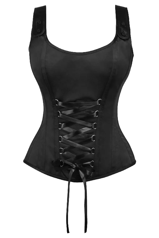 bridesmaid women bustiers and corsetsBlack Satin Overbust Corset with zip fastening and button detail straps