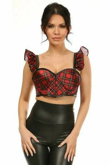 evening wear women bustiers and corsetsLavish Red Plaid Underwire Bustier Top w/Removable Ruffle Sleeves