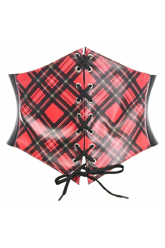 minimalist women bustiers and corsetsLavish Red Plaid School Girl Lace-Up Corset Belt Cincher