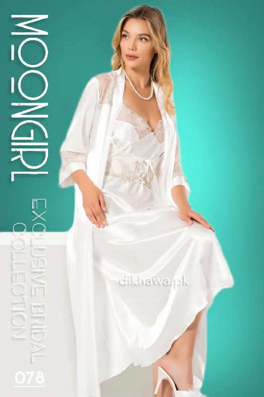 women robes for a beach vacation as cover - upsMoongirl - Exclusive Bridal 2Pc Long Nighty Set with Robe - Wedding Nightwear 078 - Turkish Brand