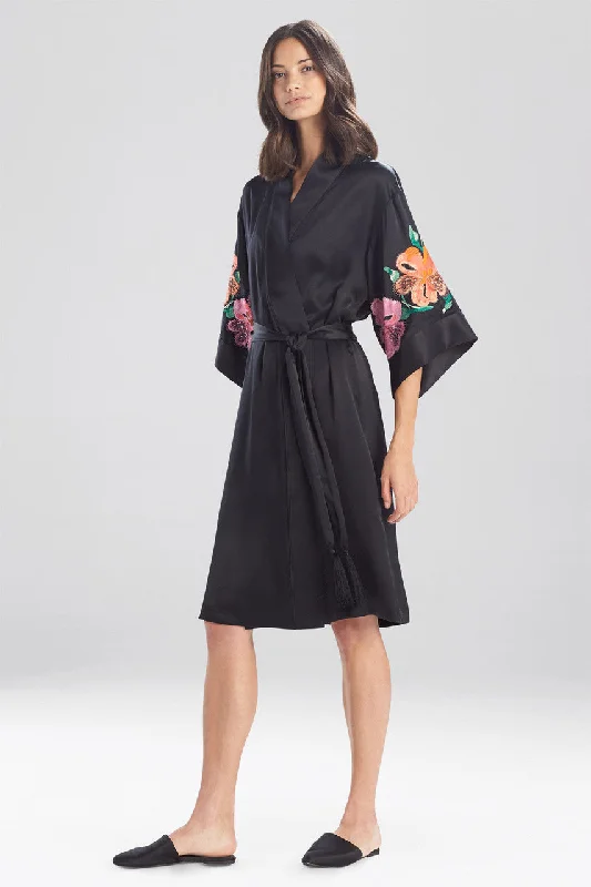 women robes with a vintage - inspired patternPeony Blossoms Embroidered Silk Robe