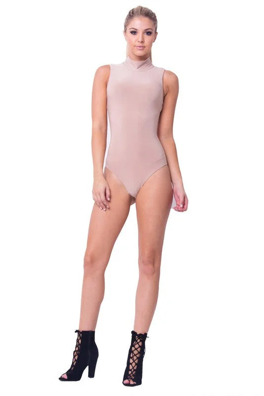 Crop Bodysuits to Pair with High - Waisted BottomsTHE MYSTYLEMODE NUDE MOCK NECK ESSENTIAL BODYSUIT