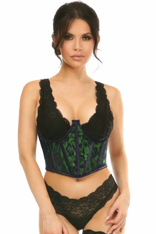 petite women bustiers and corsetsLavish Green w/Black Lace Overlay Open Cup Waist Cincher