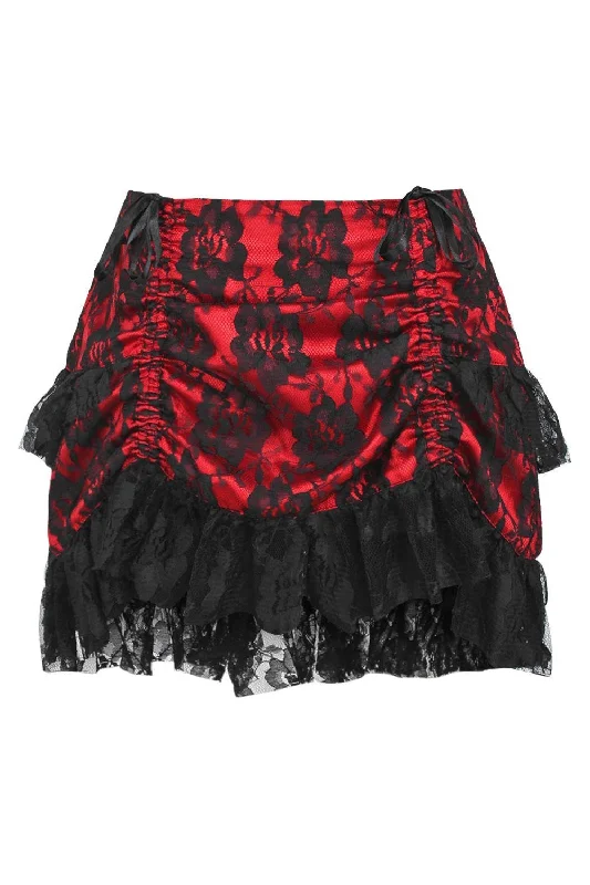 evening wear women bustiers and corsetsRed/Black Lace Ruched Bustle Skirt