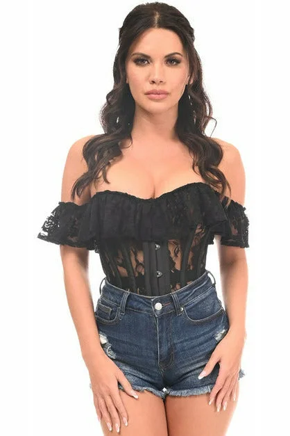 vintage women bustiers and corsets replicasBlack Sheer Lace Steel Boned Corset