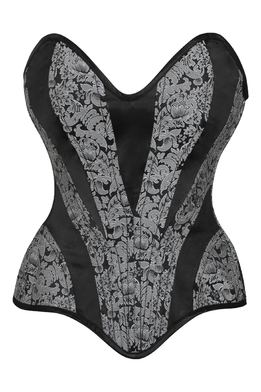 short women bustiers and corsetsSilver and Black Brocade Overbust Corset with Side Zip