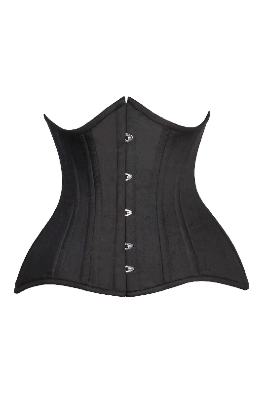 Edwardian inspired women bustiers and corsetsTop Drawer CURVY Black Cotton Double Steel Boned Underbust Waist Cincher Corset