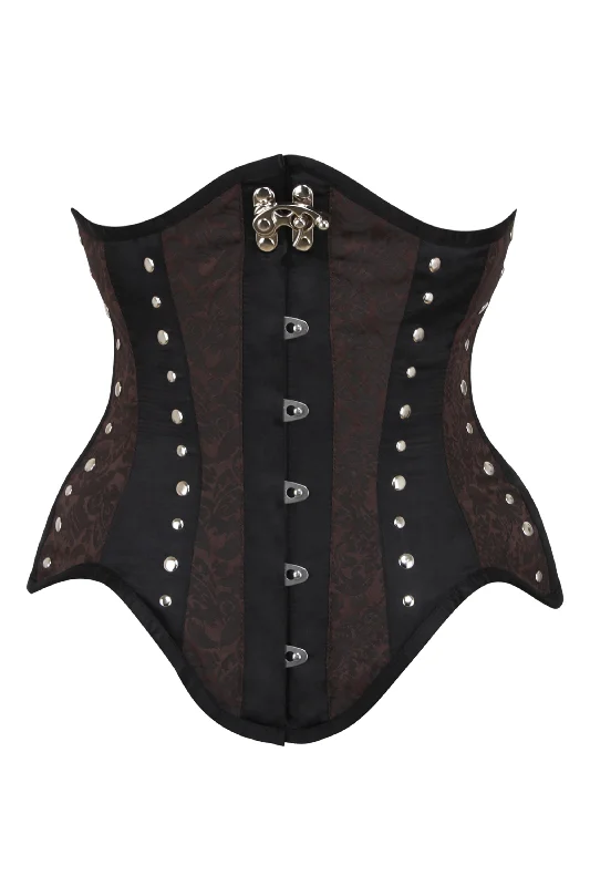 Gothic women bustiers and corsets aestheticBrown and Black Underbust Steampunk Corset With Steel Busk and Swing Hook