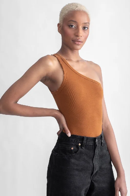 Crop Bodysuits to Pair with High - Waisted BottomsOne Shoulder Bodysuit Cinnamon