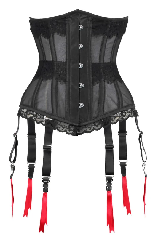 vintage women bustiers and corsets replicasBlack Mesh Waist Taming Underbust With Lace Trim and Suspender Clips