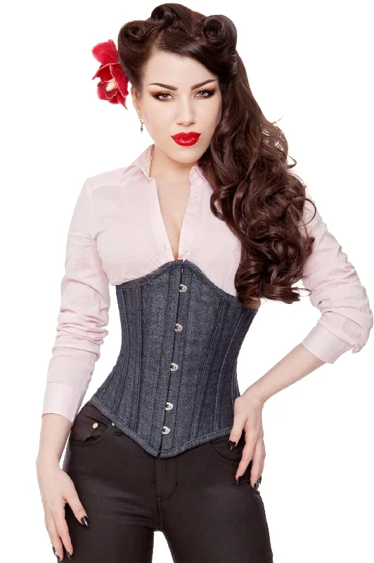 steampunk women bustiers and corsetsLong Denim Waist Training Steel Boned Corset Cincher