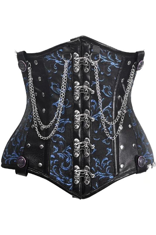 bridesmaid women bustiers and corsetsTop Drawer Black/Blue Steel Boned Underbust Corset w/Chains and Clasps