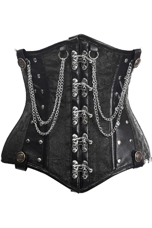 boned women bustiers and corsets structureTop Drawer Black Brocade Steel Boned Underbust Corset w/Chains and Clasps