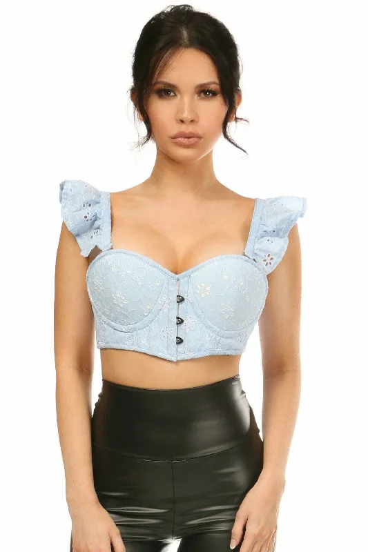 bridal women bustiers and corsetsLavish Lt Blue Eyelet Underwire Bustier Top w/Removable Ruffle Sleeves