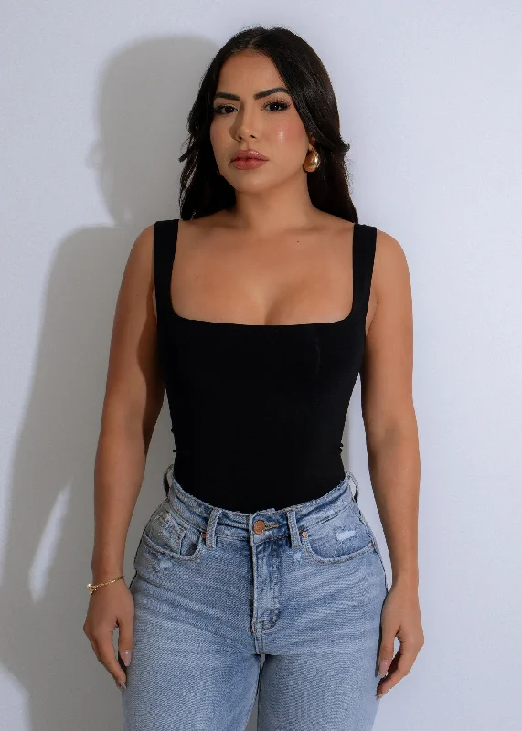 Crop Bodysuits to Pair with High - Waisted BottomsThe Sculpt Square Bodysuit Black