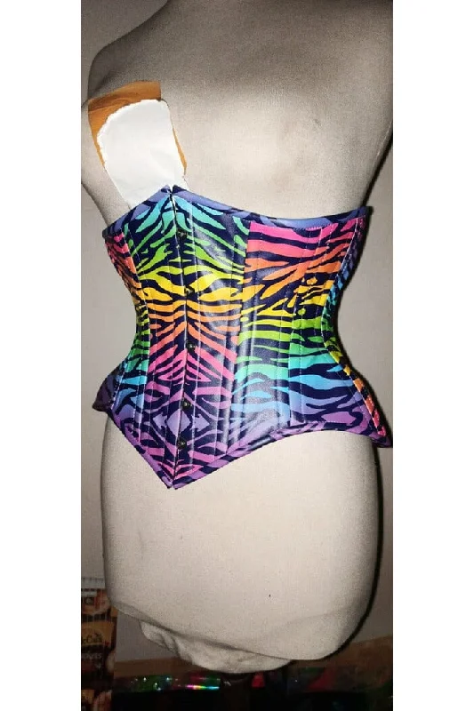 short women bustiers and corsetsTop Drawer Rainbow Print Double Steel Boned Curvy Cut Underbust Cincher Corset