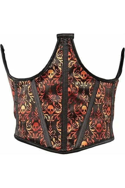 historical reenactment women bustiers and corsetsLavish Orange & Black Skull Satin Open Cup Waist Cincher