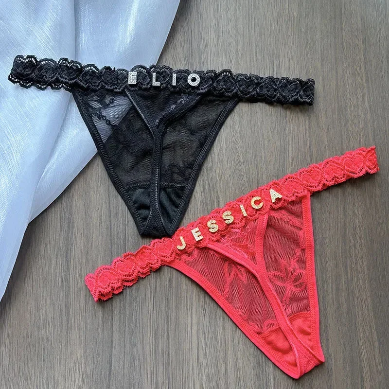 convertible women thongs that can be worn as a g - stringCustom Name Rhinestone Thongs