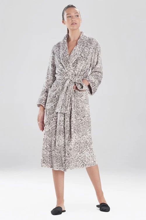 women robes with a geometric print for a trendy lookCashmere Fleece Leopard Robe