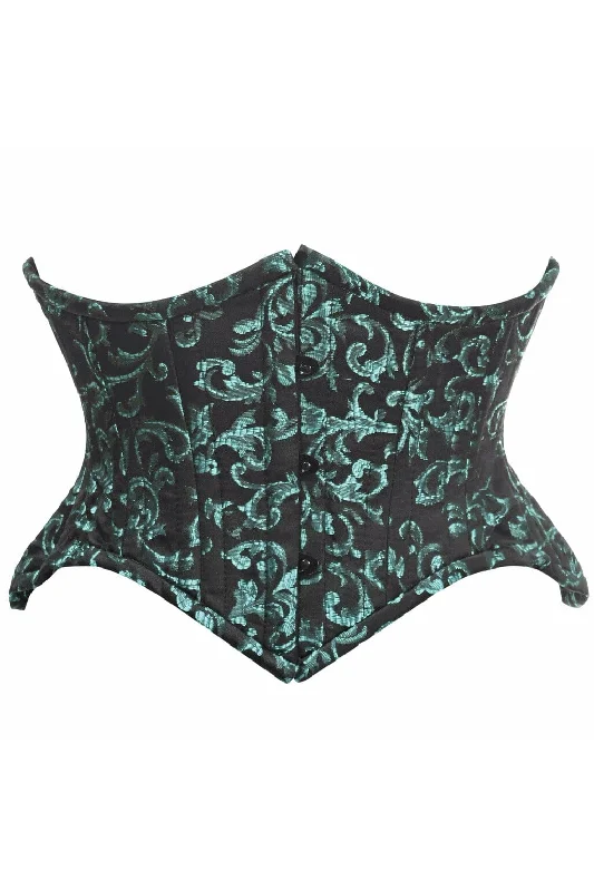 minimalist women bustiers and corsetsTop Drawer Black/Green Brocade Double Steel Boned Mini Cincher Corset