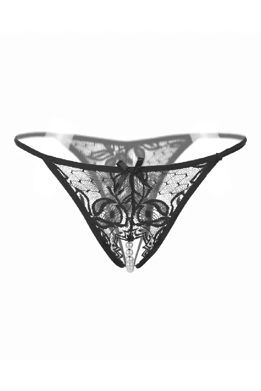 odor - control women thongs for long - lasting freshnessEmbroidered Mesh Pearl Thong