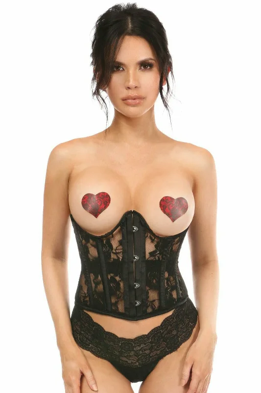 breathable women bustiers and corsets materialsLavish Sheer Black Lace Open Bust Underwire Short Underbust Corset