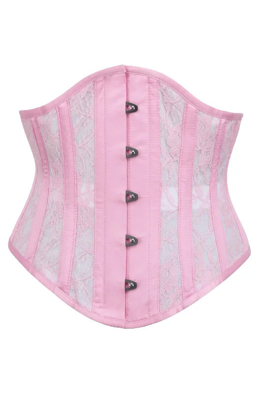 seamless women bustiers and corsets comfortPink Satin Underbust Corset with Mesh Panels and Lace Overlay