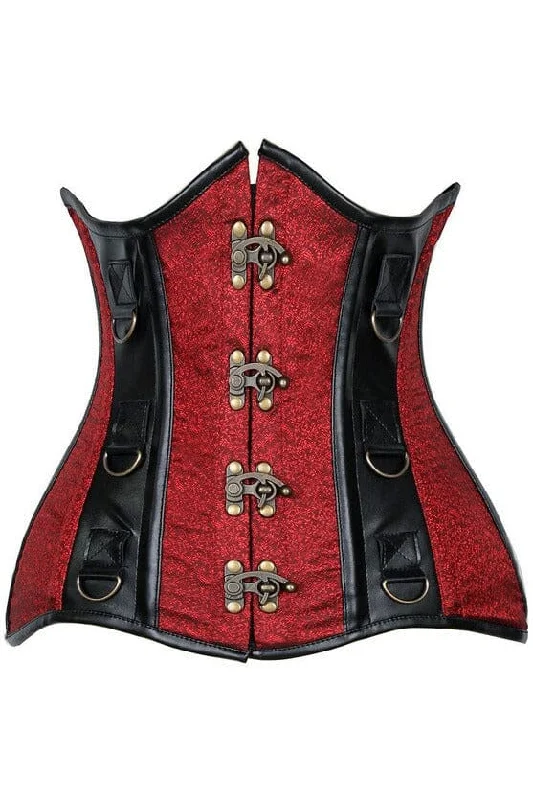 convertible women bustiers and corsetsTop Drawer Wine Brocade & Faux Leather Steel Boned Under Bust Corset