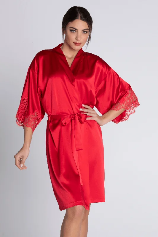 women robes with hoods for added cozinessSplendeur Soie Mid Length Robe Rouge, Size M (UK 12)