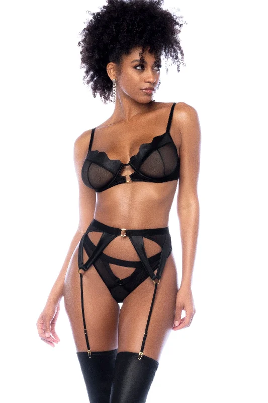 convertible women thongs that can be worn as a g - stringScalloped Underwire Top with Thong and Garter Belt