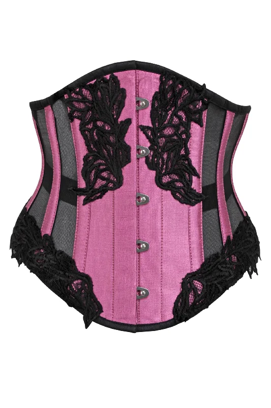 overbust women bustiers and corsetsPink Underbust Corset with Black Mesh Panels