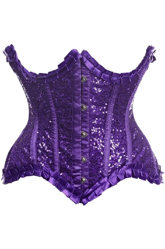 printed women bustiers and corsets patternsTop Drawer Purple Satin & Sequin Underwire Curvy Cut Steel Boned Waist Cincher Corset