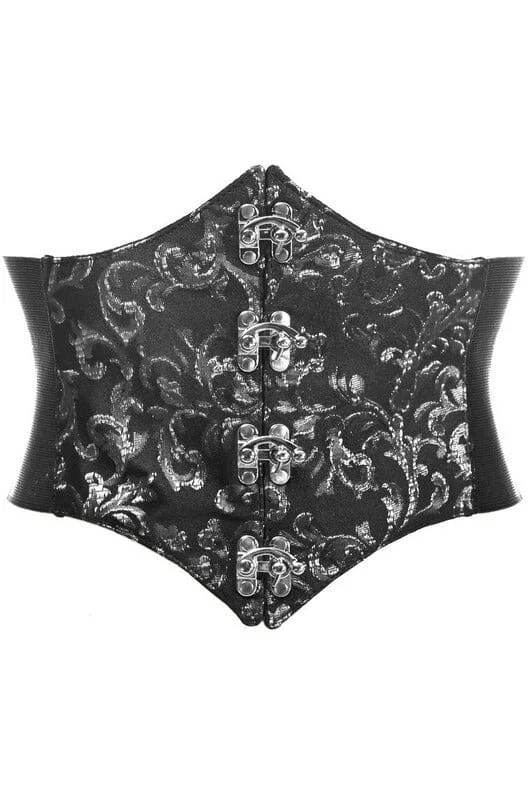 hypoallergenic women bustiers and corsetsLavish Black/Silver Swirl Brocade Corset Belt Cincher w/Clasps