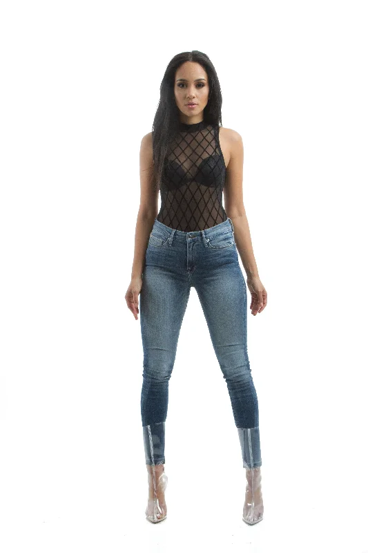 Sleeveless Bodysuits for a Cool and Casual Summer LookTHE MYSTYLEMODE BLACK DIAMOND MESH SLEEVELESS BODYSUIT