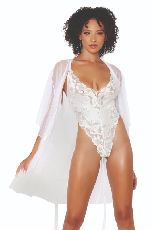 women robes with a faux - fur trim for a luxurious feelFlirty Mesh Robe & Lace Teddy Set