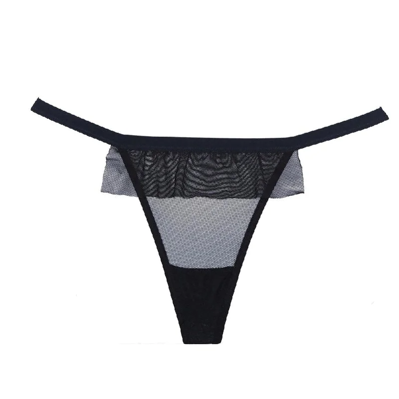 seamless quick - drying women thongs for water - based activitiesMesh Ruffle Bow Ribbon Thong